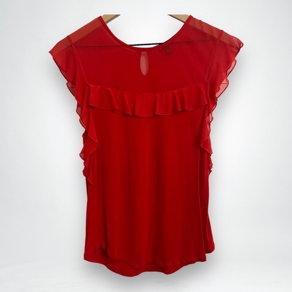 Express Ruffle Sleeve Red Top, Womens Size Small Petite - Picture 3 of 9